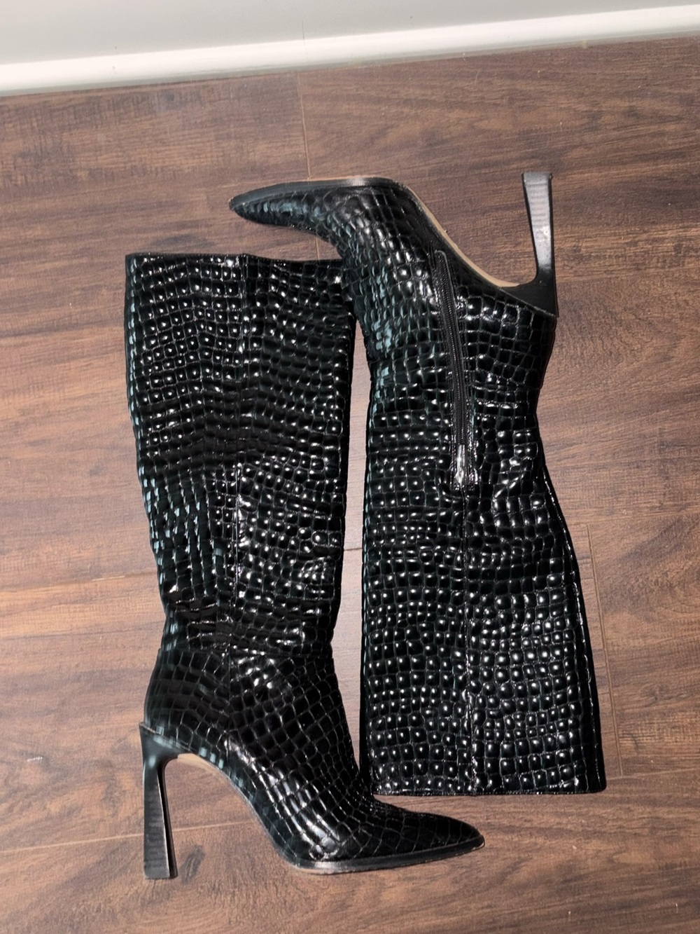 Vince Camuto Pelsna Black Croc Knee-High Stiletto Boot - Picture 4 of 6